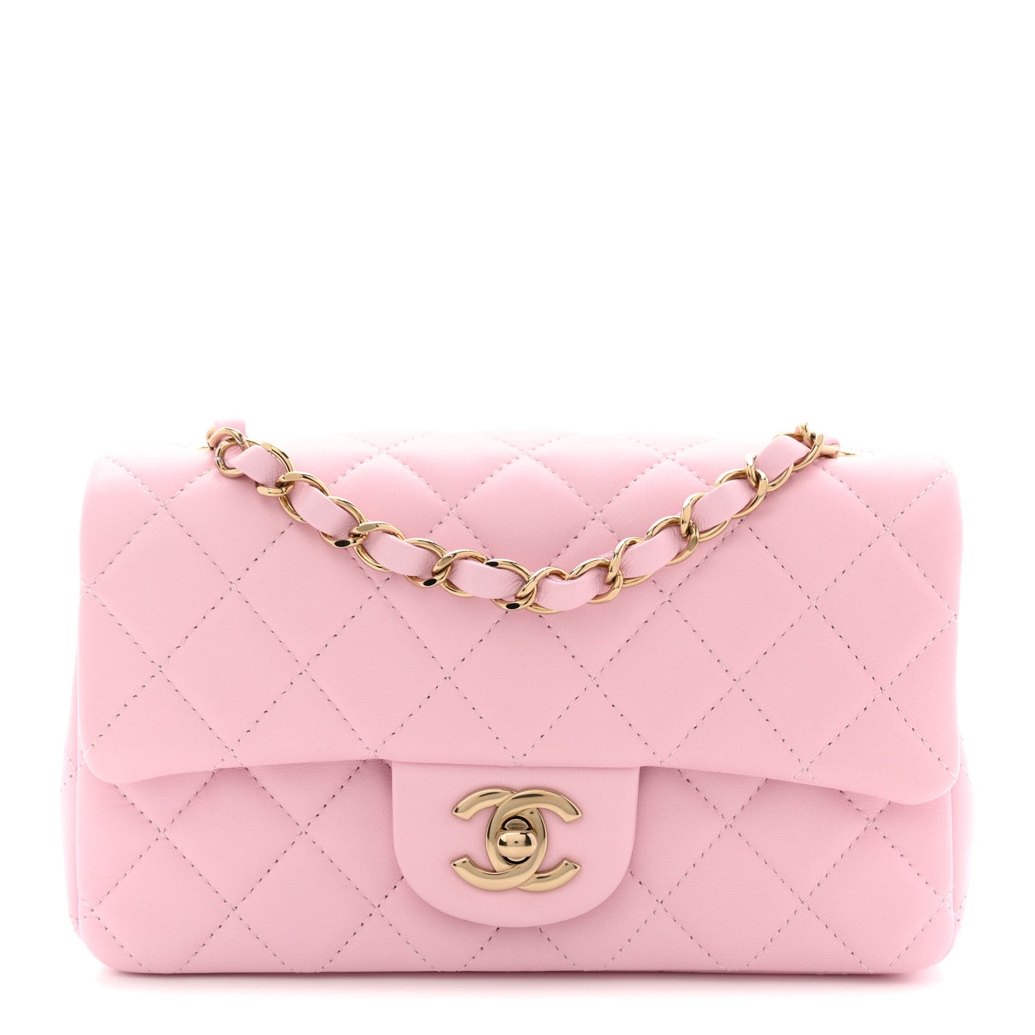 Lambskin Quilted Mini Rectangular Flap Pink