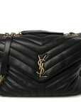 Grain de Poudre Calfskin Y Quilted Monogram Medium Loulou Chain Satchel Black