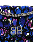 Velvet Floral Quilted M BB Round Shoulder Bag Bleu