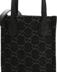 Denim Cuoio Harness GG Monogram Mini Ophidia Tote Bag Black Medium Grey