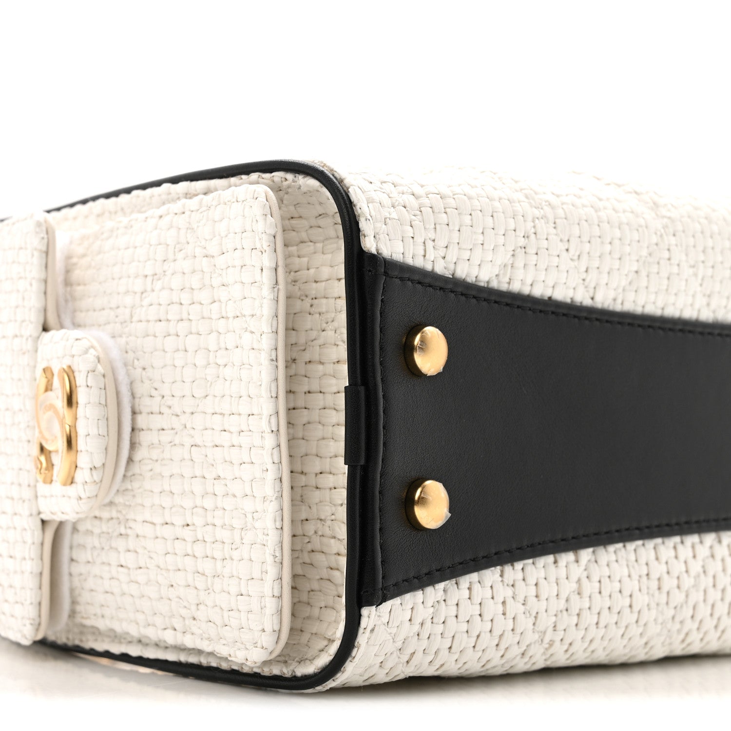 Braided Raffia Calfskin Mini CHNL 25 Handbag White Black