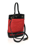 Suede Patent Web Small Ophidia Bucket Bag Hibiscus Red Black