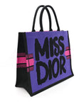 Canvas Embroidered Large Miss D1OR Graffiti Book Tote Fuchsia Purple