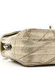 Patent Metallic Crumpled Calfskin Chevron Quilted Mini Square Flap Gold