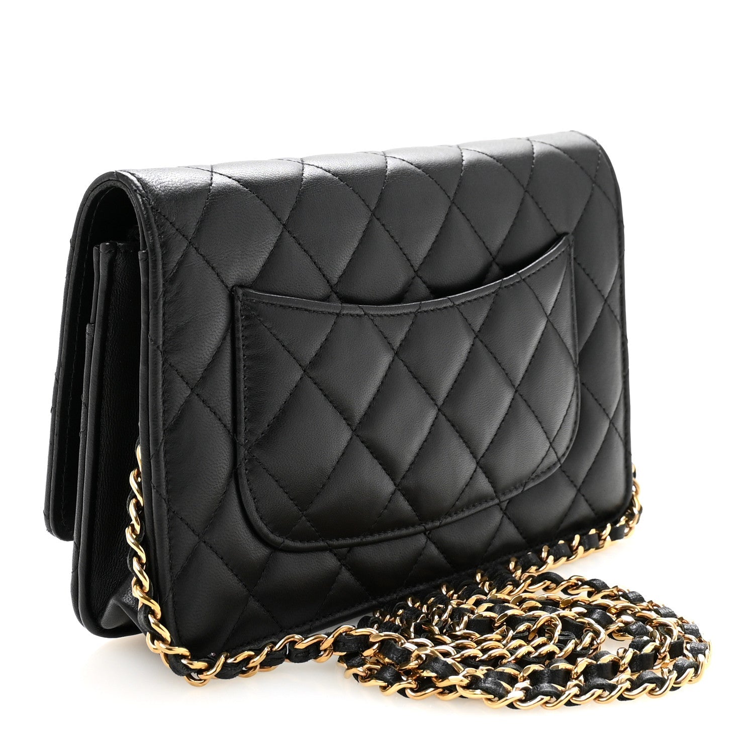 Lambskin Quilted Wallet On Chain WOC Black