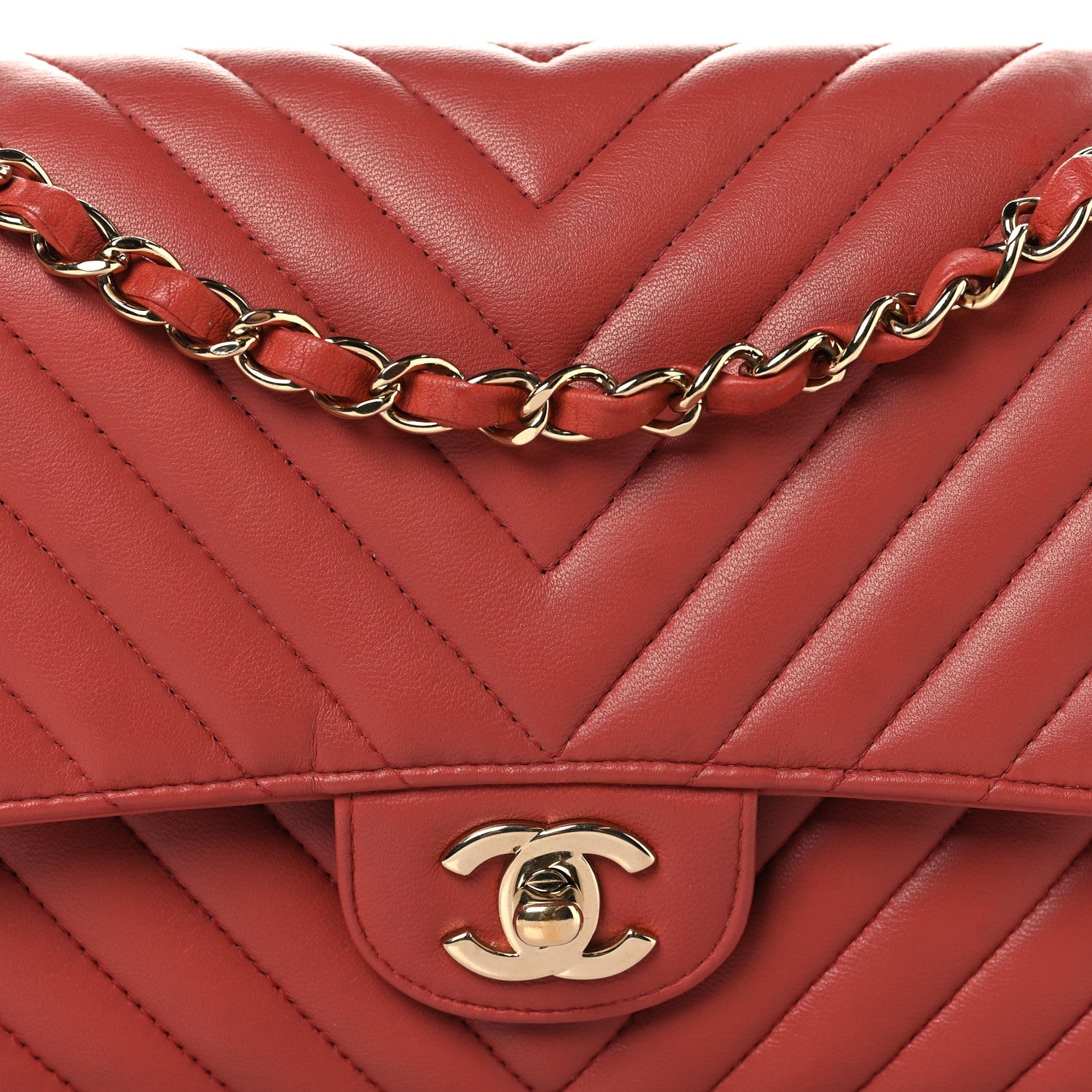 Lambskin Chevron Quilted Medium Double Flap Rosewood