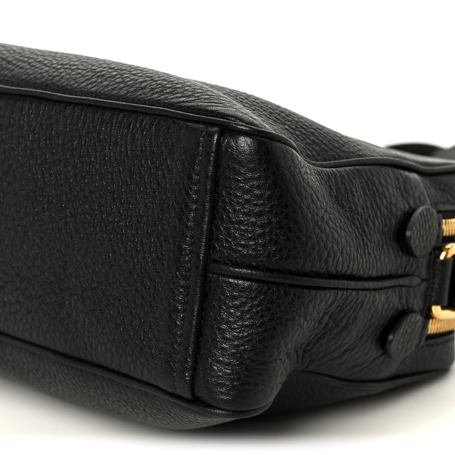 Vitello Daino Medium Double Zip Shoulder Bag Black