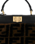 Shearling Nappa Macro FF 1974 Mini Peekaboo Iconic Satchel Tobacco Black