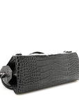 Shiny Supple Calfskin Crocodile Embossed Neo Classic Silver Hardware S City Dark Grey