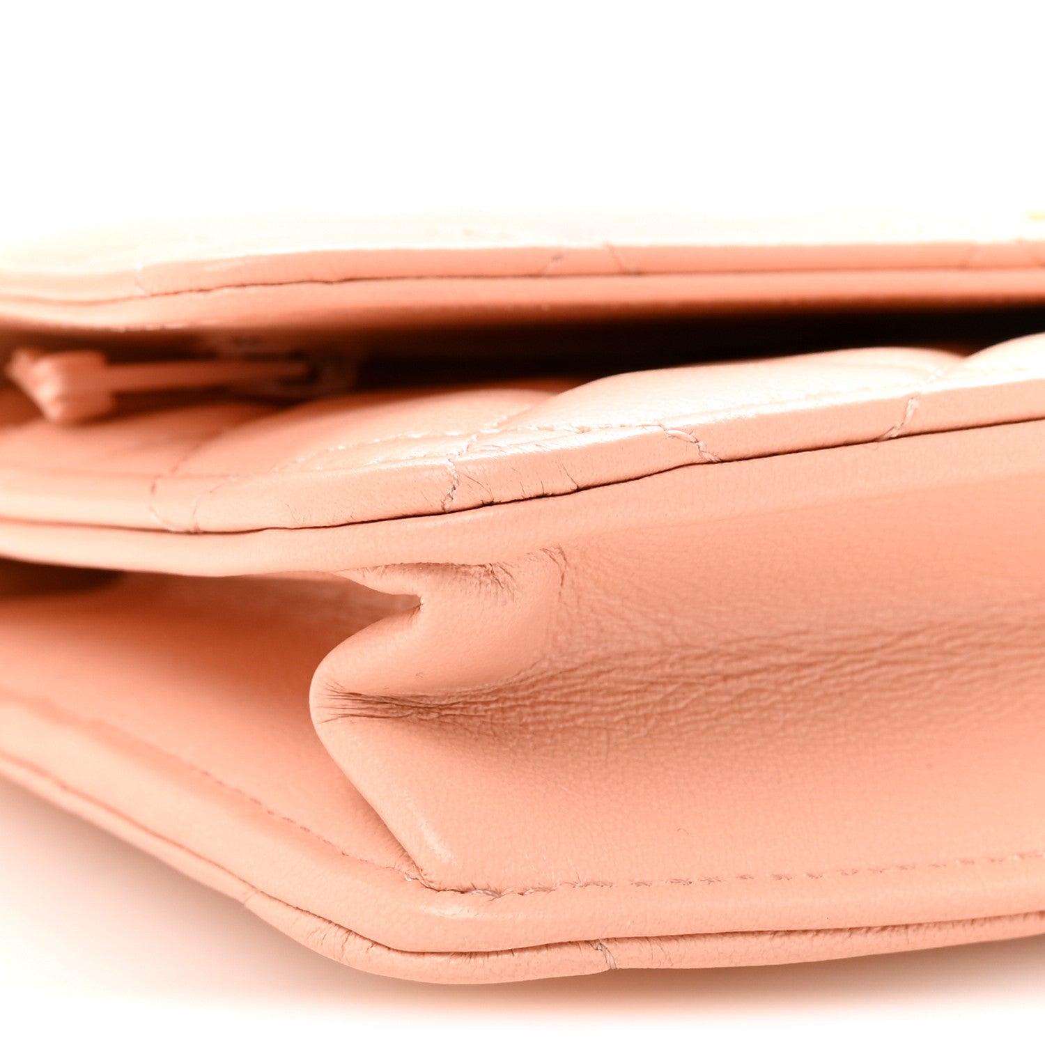 Lambskin Quilted CC Pearl Crush Wallet on Chain WOC Light Orange