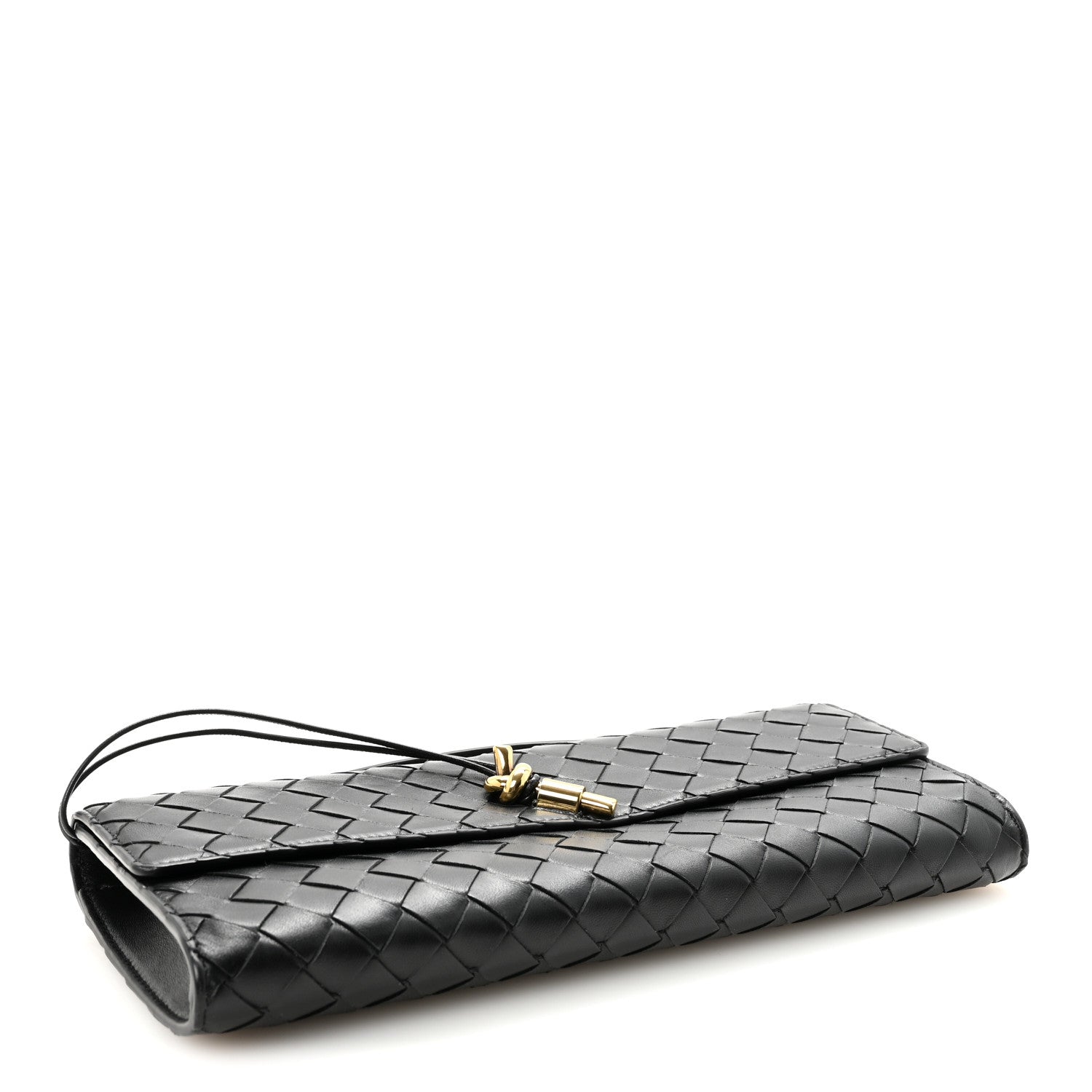 Nappa Intrecciato Long Andiamo Top Handle Clutch Black