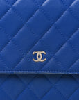 Lambskin Quilted Square Wallet On Chain WOC Blue