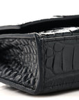 Shiny Calfskin Monochrome Crocodile Embossed Hourglass Chain Bag Black