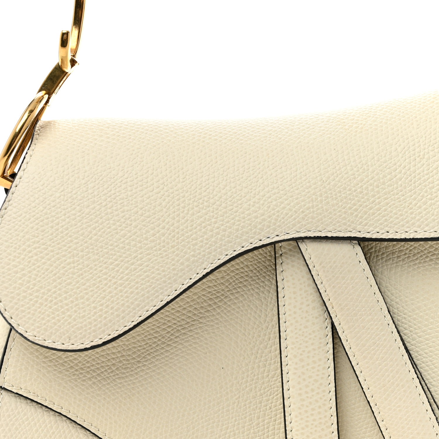 Grained Calfskin Mini Saddle Bag White