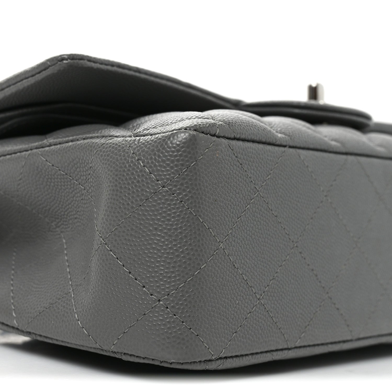 Caviar Quilted Medium Double Flap Grey