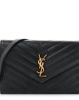 Grain De Poudre Matelasse Chevron Monogram Envelope Chain Wallet Black