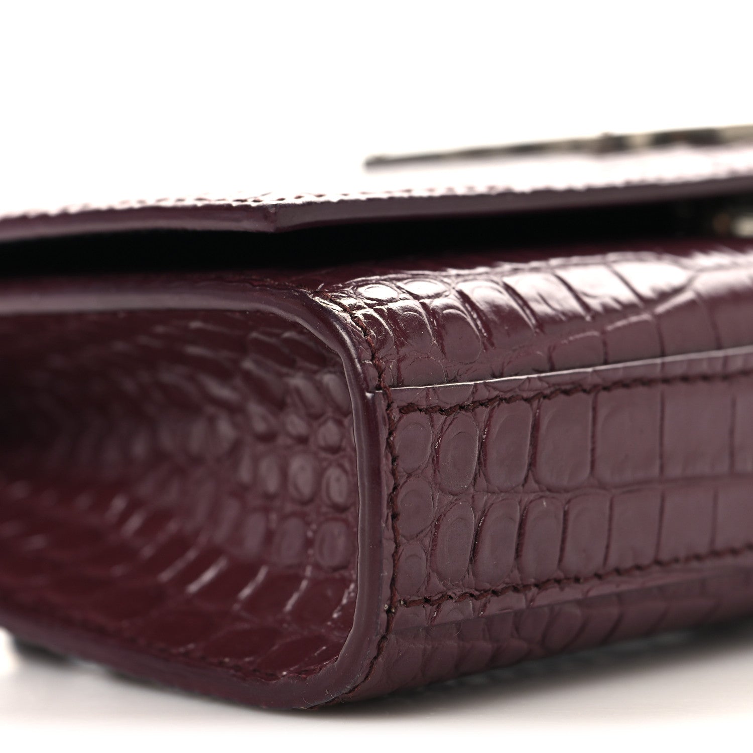 Calfskin Crocodile Embossed Monogram Kate Belt Bag Burgundy