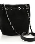 Canvas Deauville Drawstring Bucket Bag Black