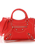 Supple Grained Calfskin Classic Silver Hardware Highlight Mini City Rouge Fraise