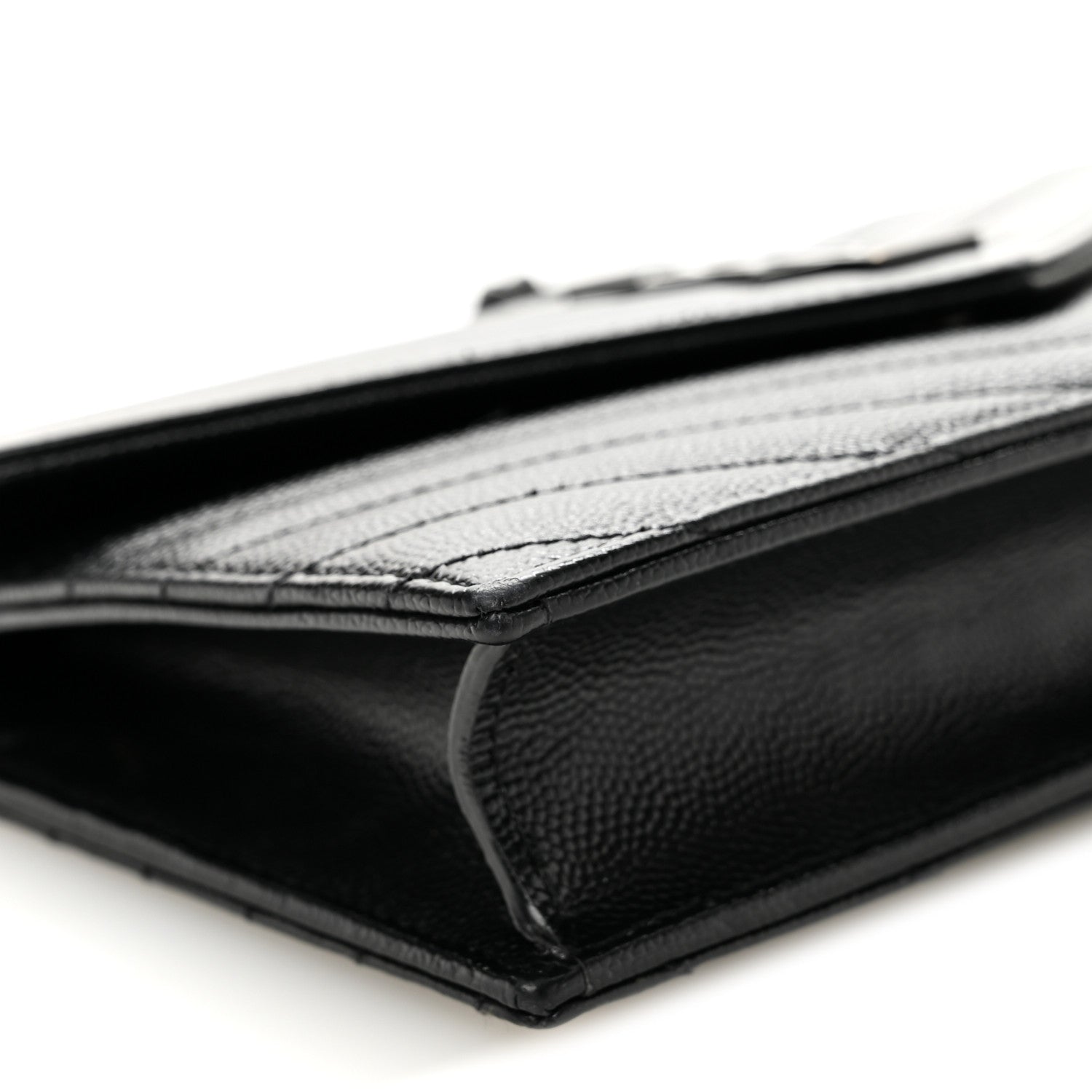 Grain De Poudre Matelasse Chevron Monogram Monochrome Envelope Chain Wallet Black