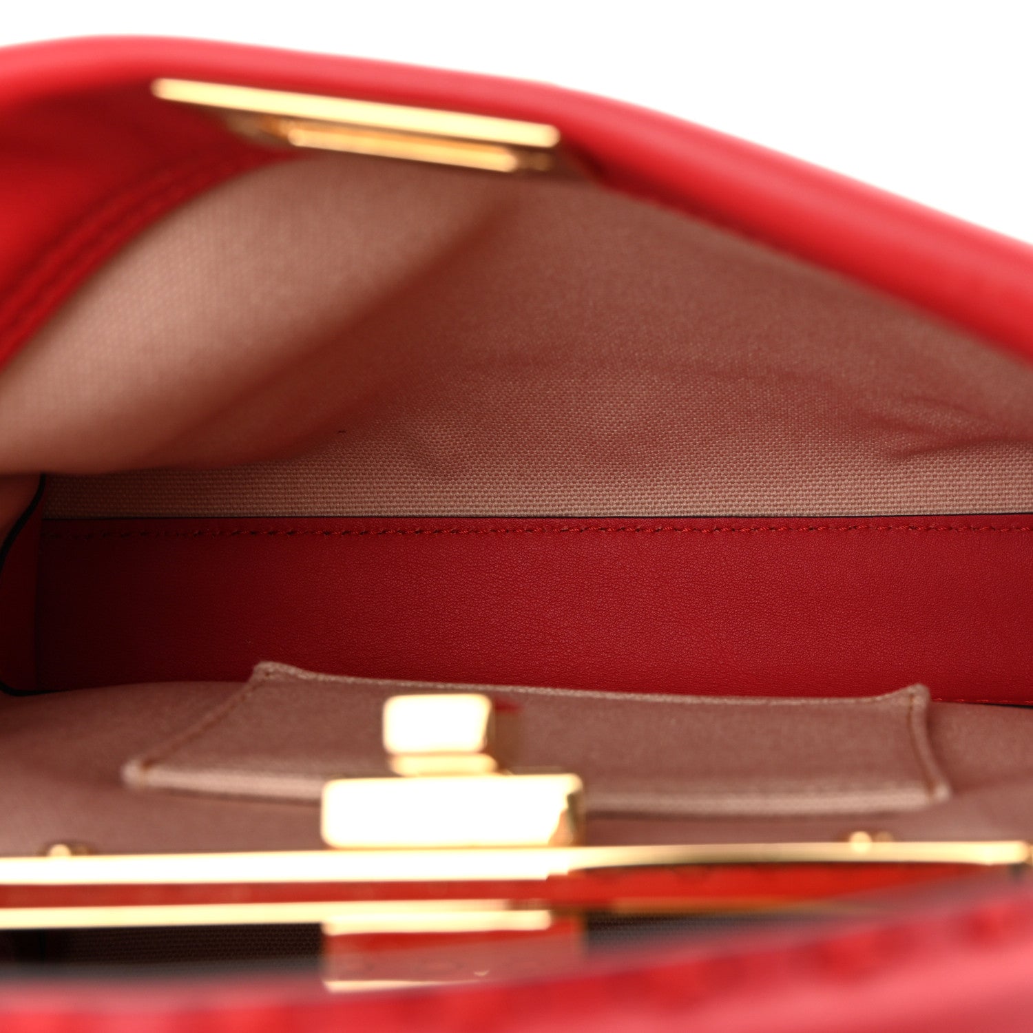 Vitello Seta Canvas FF Embroidered Peekaboo Iconic Satchel Rosso Cardinale Multicolor