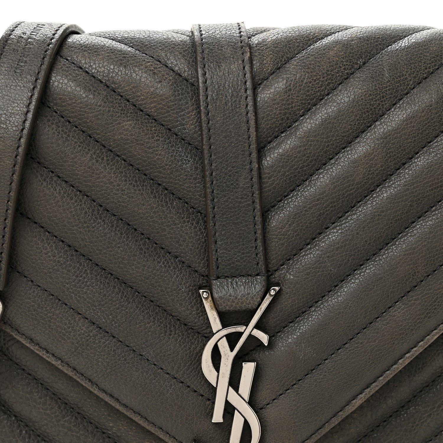 Sheepskin Matelasse Chevron Monogram Medium College Bag Asphalt