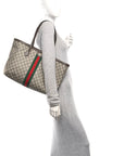 GG Supreme Monogram Textured Calfskin Web Medium Ophidia Shopping Tote Beige Ebony New Acero