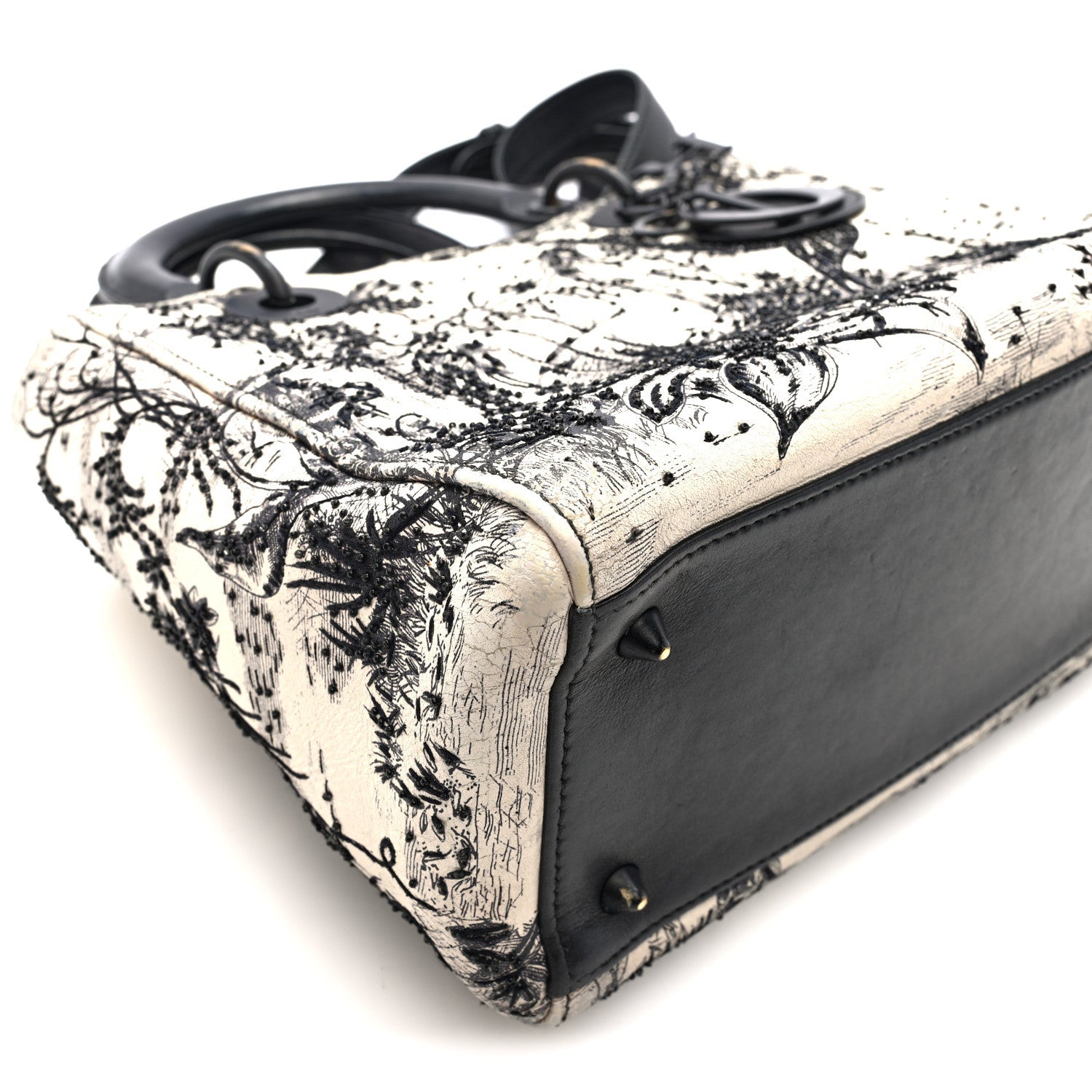 Calfskin Toile de Jouy Carnivora Medium Lady D1OR White Black