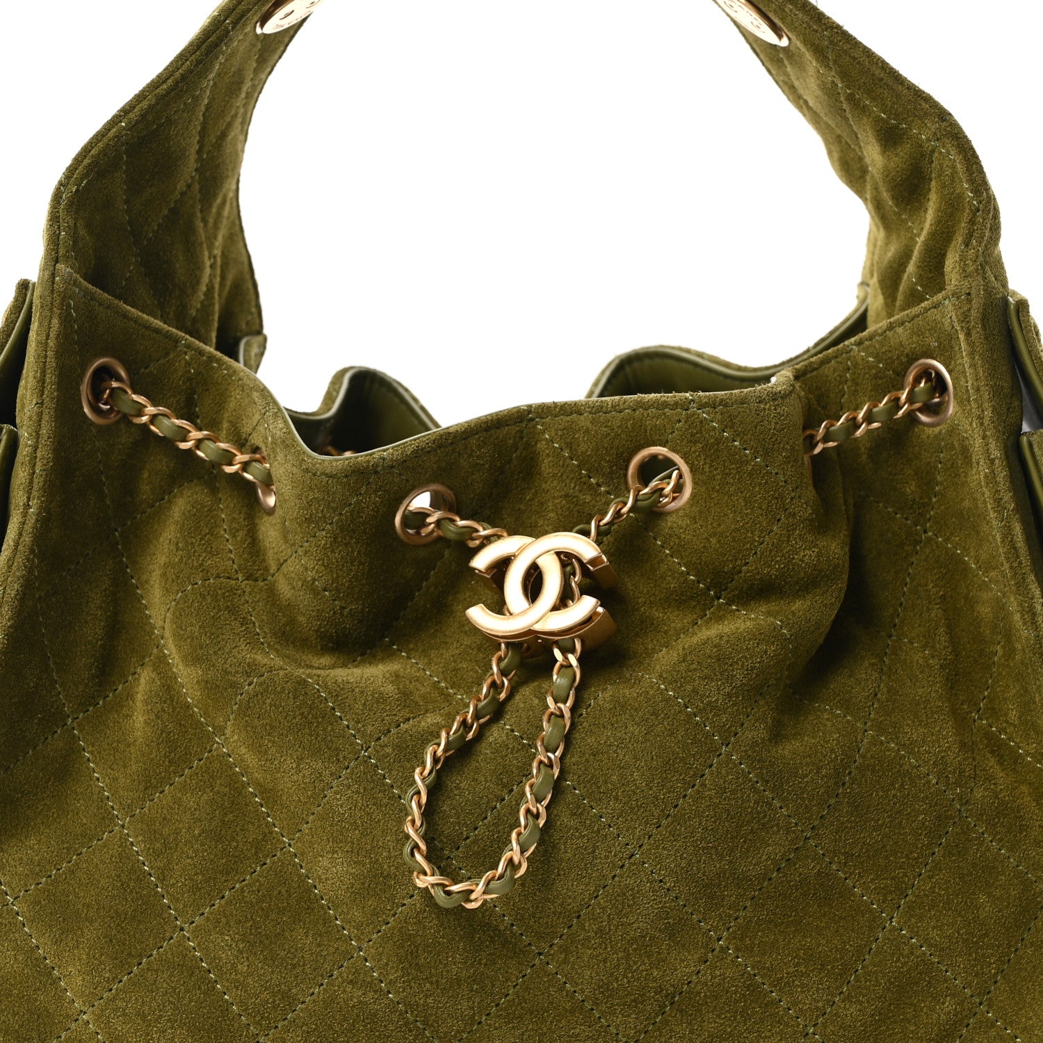 Suede Quilted Small CHNL 25 Handbag Khaki