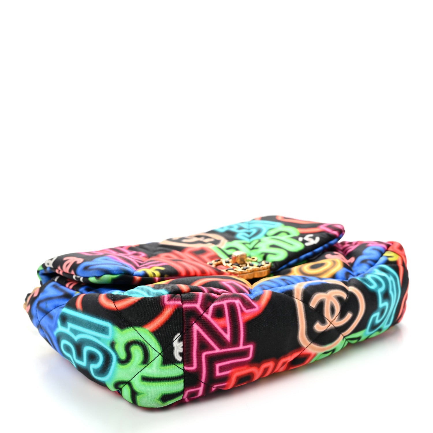 Fabric Quilted Neon Graffiti Medium CHNL 19 Flap Black Multicolor