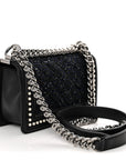 Calfskin Pearl Tweed Small Boy Flap Black