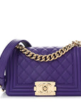 Calfskin Quilted Small Boy Flap Purple