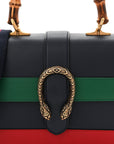 Moon Calfskin Web Medium Dionysus Bamboo Top Handle Bag Black Bright Evergreen Hibiscus Red