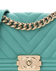 Caviar Chevron Quilted Small Boy Flap  Green