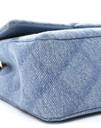 Printed Denim Quilted Mini Rectangular Flap Light Blue