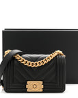 Calfskin Chevron Quilted Small Boy Flap Black