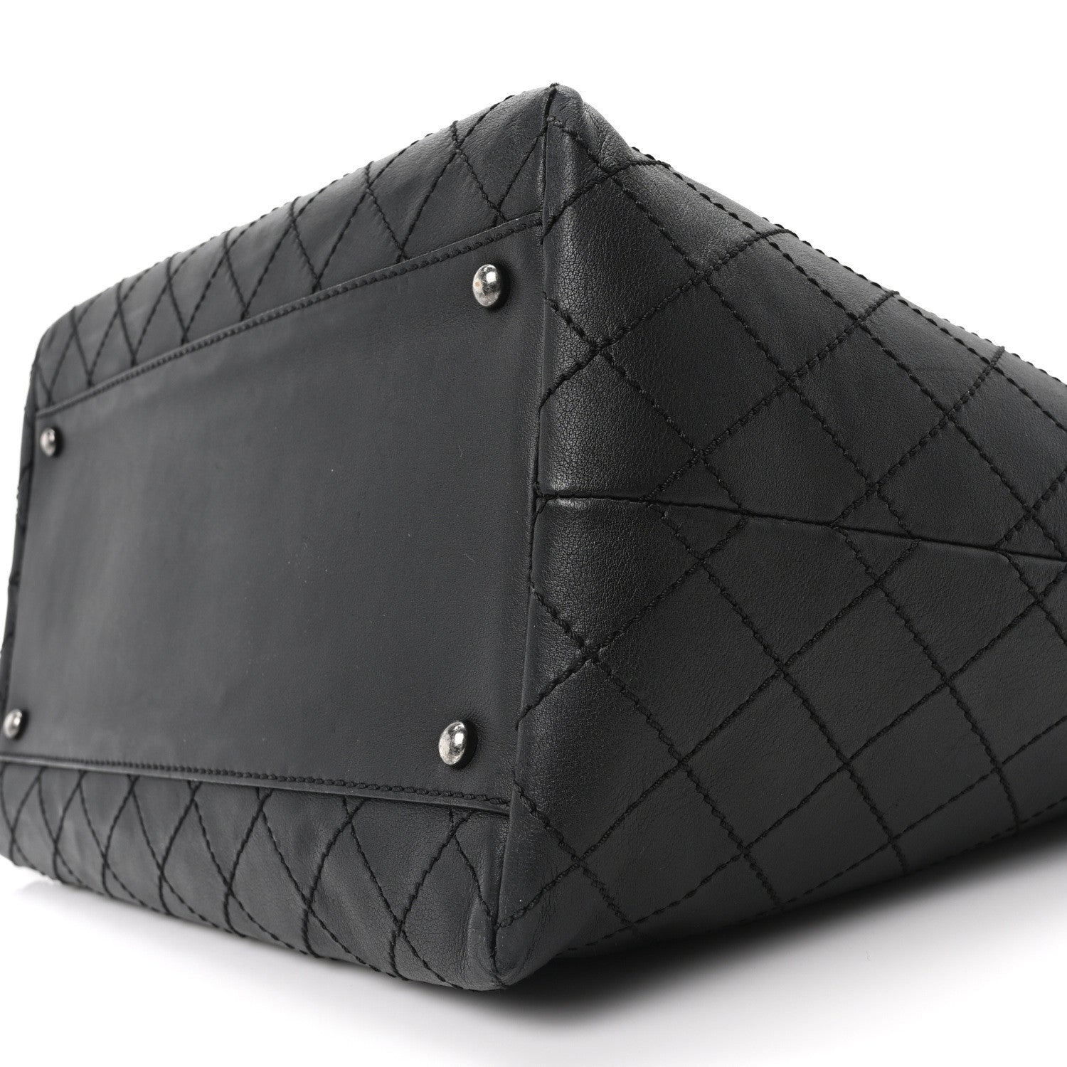 Calfskin Stitched Large Shopping Tote Black
