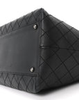 Calfskin Stitched Large Shopping Tote Black