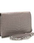 Calfskin Crocodile Embossed Kate Monogram Tassel Chain Wallet Fog