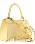 Calfskin Crocodile Embossed Small Hourglass Top Handle Bag Pale Yellow