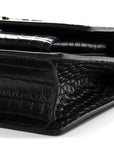 Calfskin Crocodile Embossed Monogram Sunset Chain Wallet Black