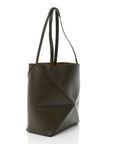 Shiny Calfskin Medium Puzzle Fold Tote Umber