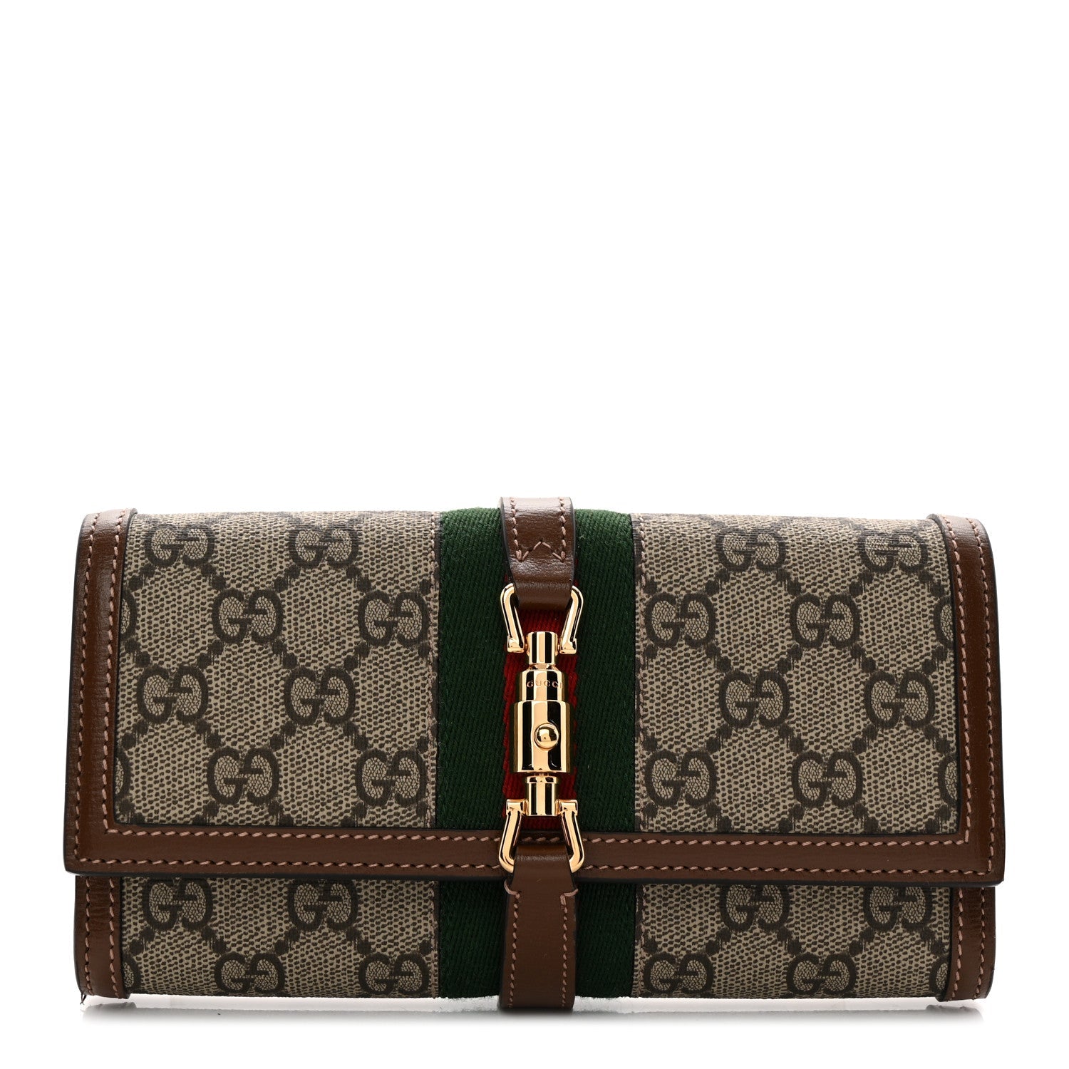 GG Supreme Monogram Azalea Calfskin Web Jackie 1961 Chain Wallet Beige Ebony Brown Sugar