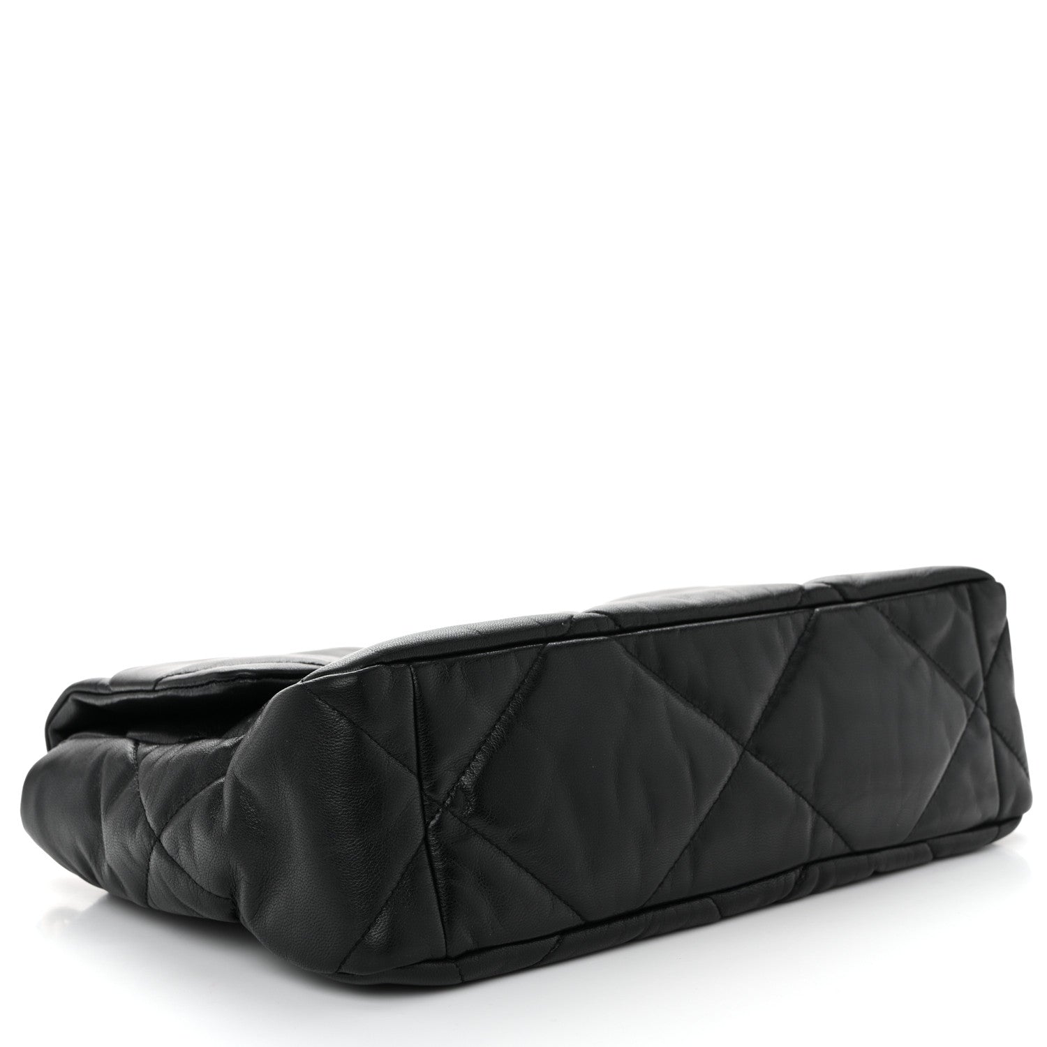 Shiny Goatskin Quilted Large CHNL 19 Flap Black