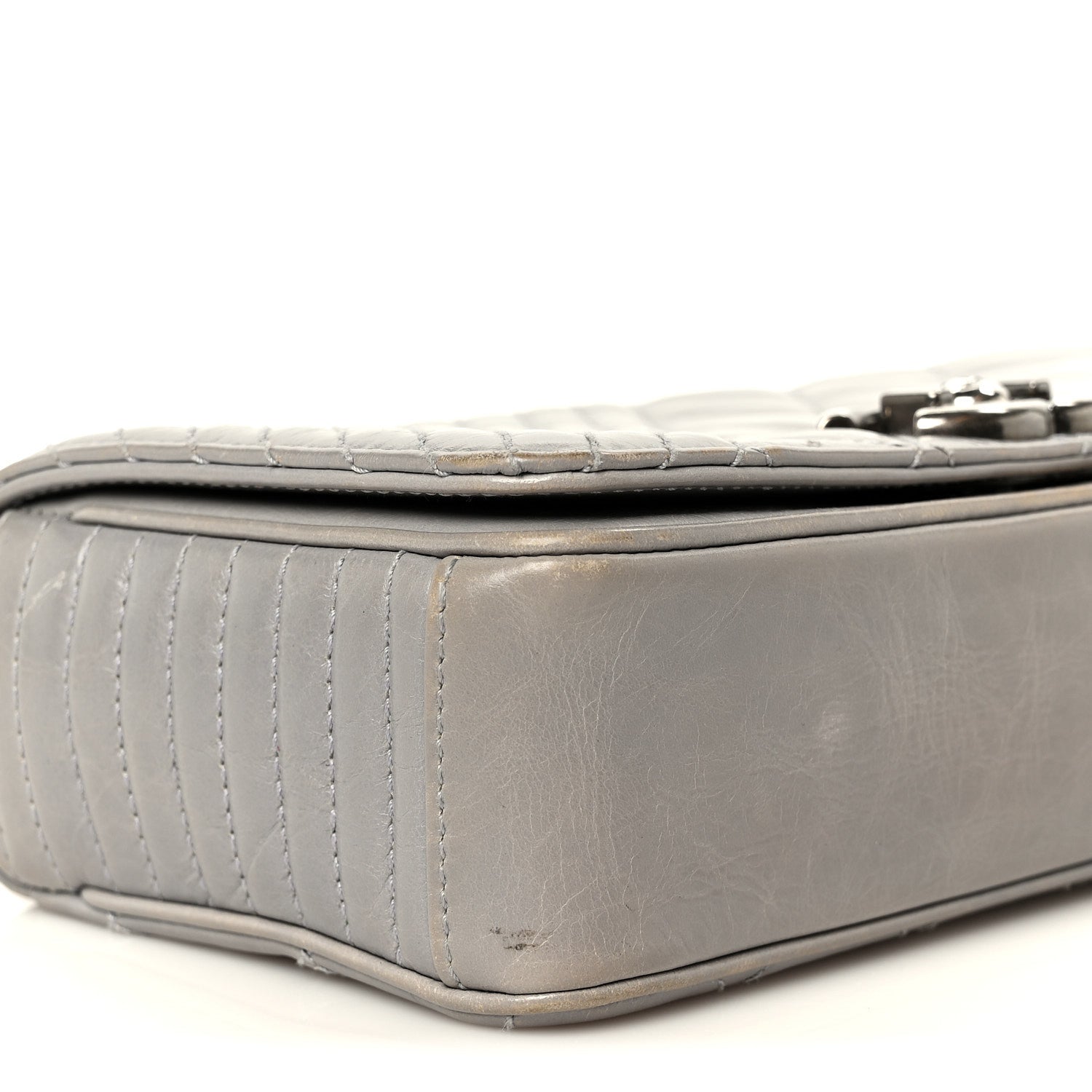 Glazed Calfskin Quilted Small Coco Boy Flap Grey