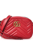 Calfskin Matelasse Mini GG Marmont Chain Shoulder Bag Hibiscus Red