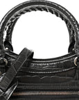 Shiny Supple Calfskin Crocodile Embossed Neo Classic Silver Hardware S City Dark Grey
