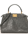 Ostrich Shiny Nappa Mini Peekaboo Iconic Satchel Grey