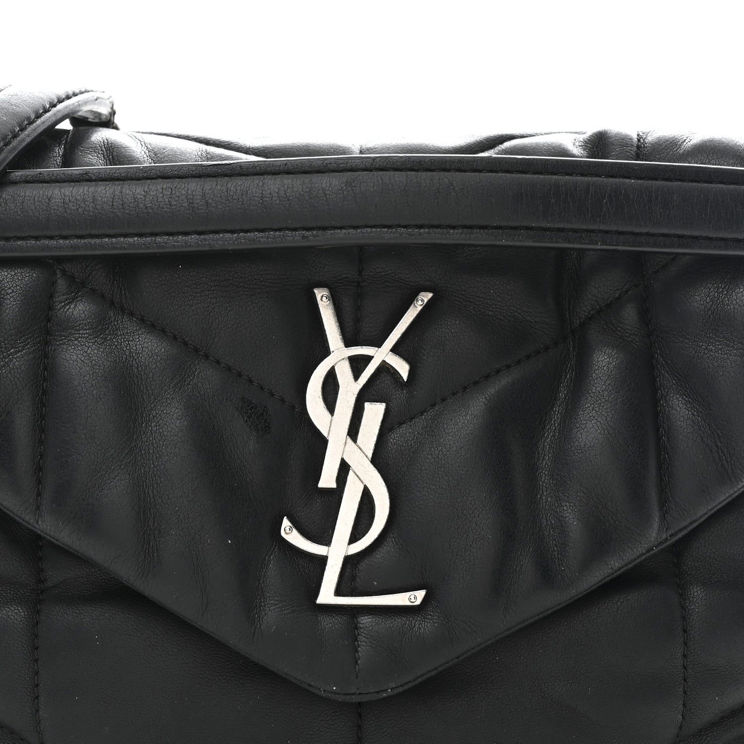 Lambskin Quilted Small Loulou Puffer Monogram Chain Satchel Black