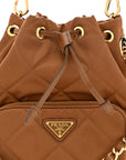 Re-Nylon Saffiano Stitched Re-Edition 1995 Chaine Drawstring Bucket Bag Brandy